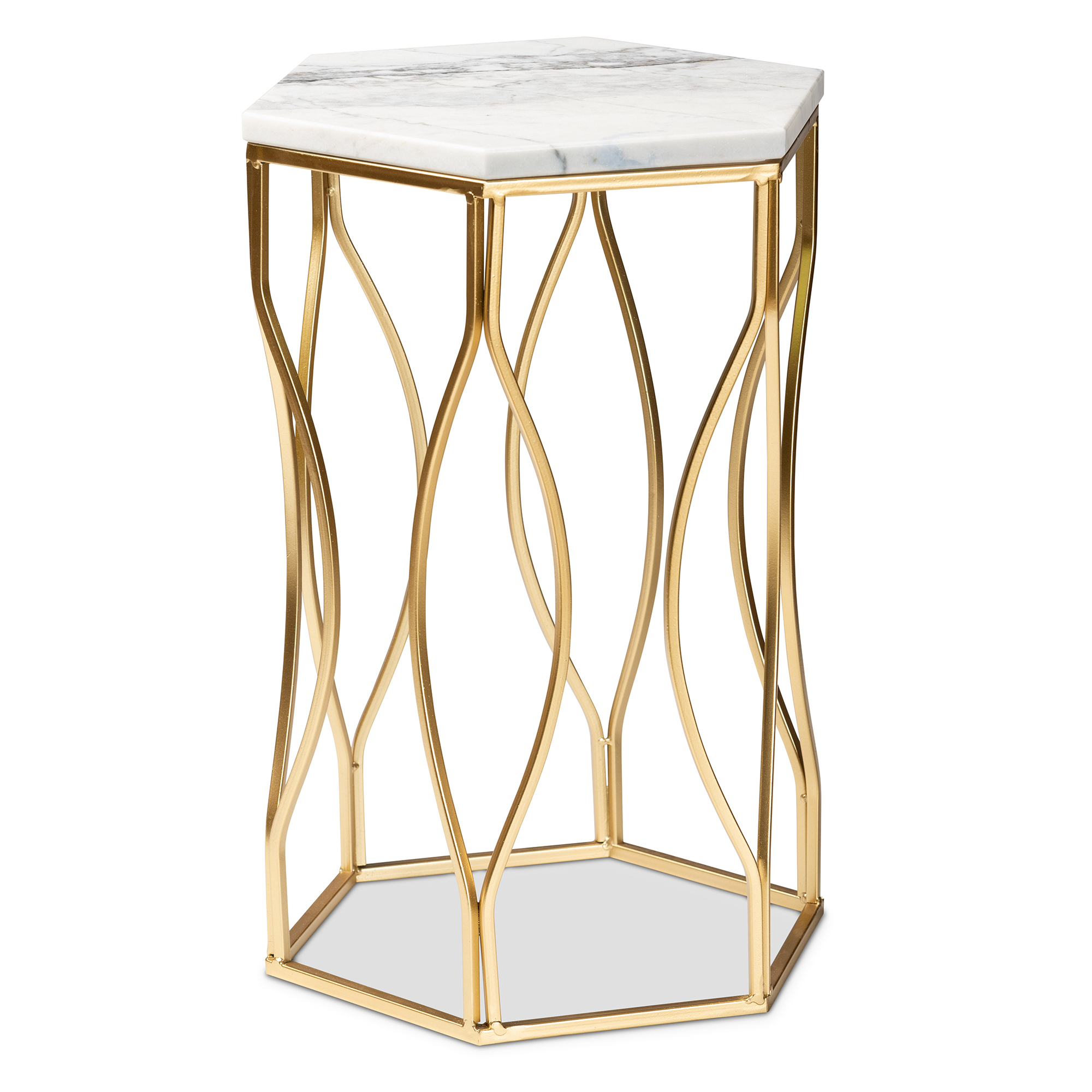 Baxton Studio Kalena Modern and Contemporary Gold Metal End Table with Marble Tabletop